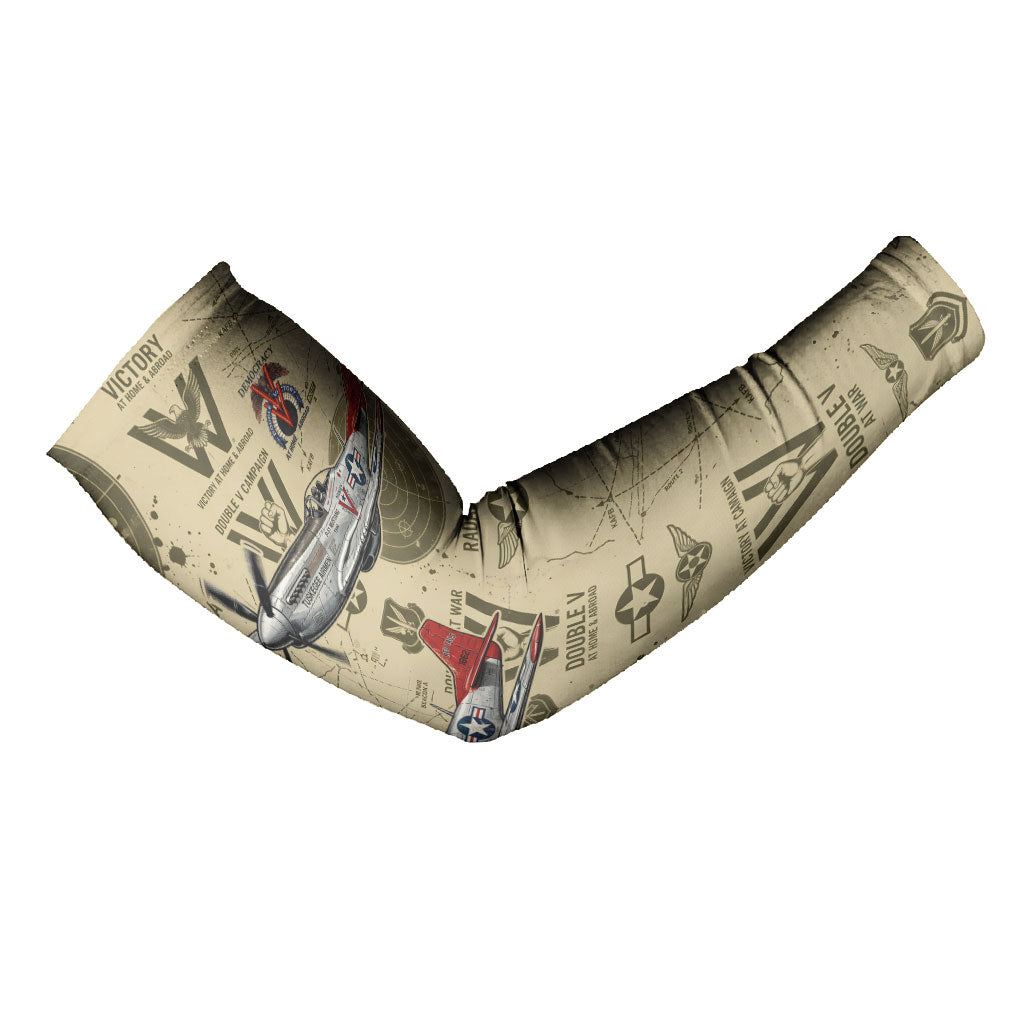 Double V Campaign Tuskegee Airmen Arm Sleeves Vintage Military Aviation P-51 Mustang World War II Art