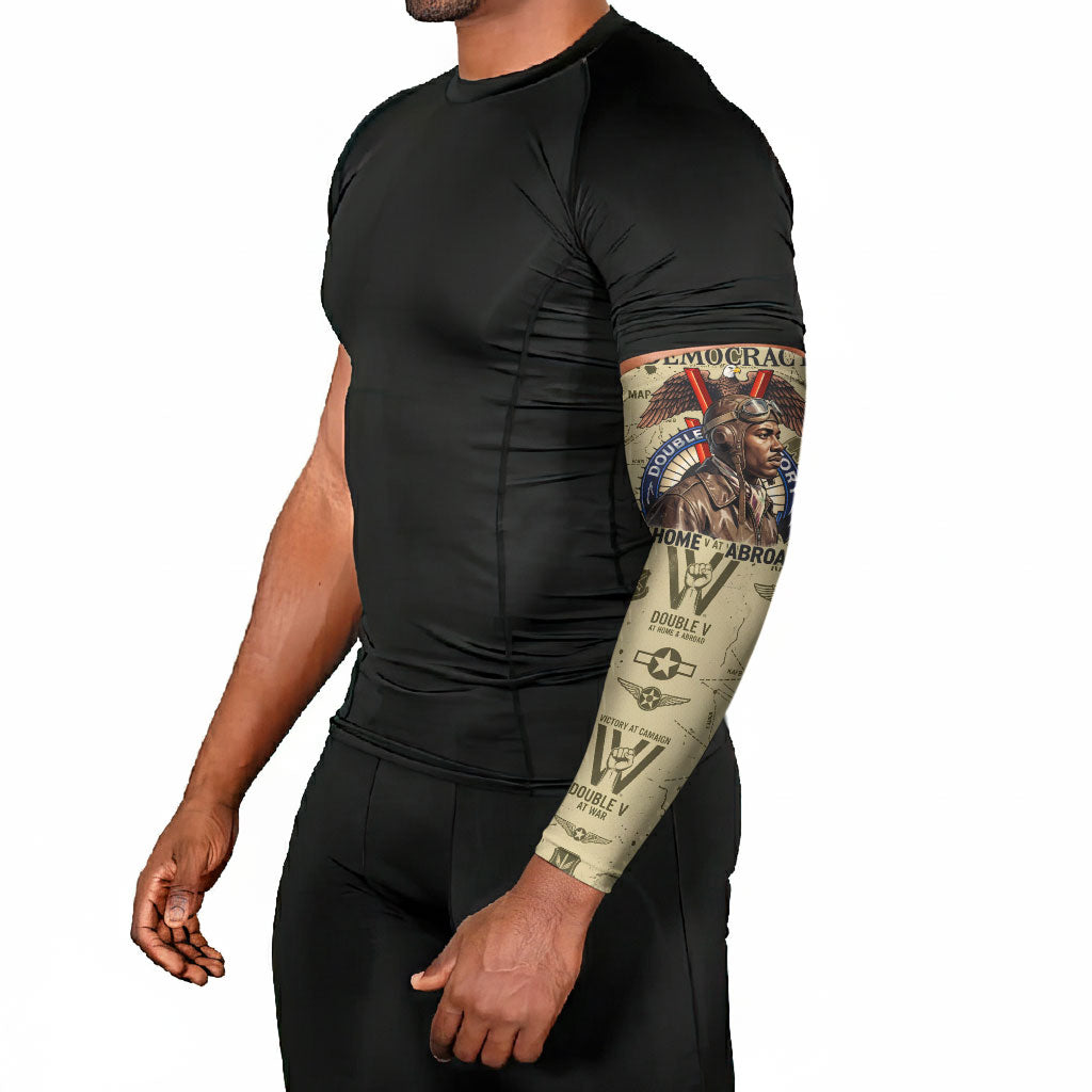 Double V Campaign Tuskegee Airmen Arm Sleeves Vintage Military Aviation P-51 Mustang World War II Art