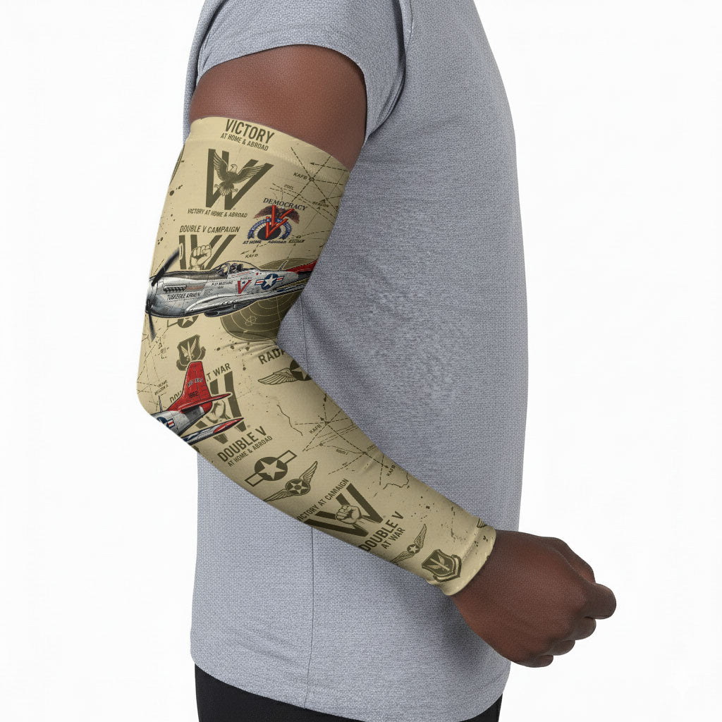 Double V Campaign Tuskegee Airmen Arm Sleeves Vintage Military Aviation P-51 Mustang World War II Art