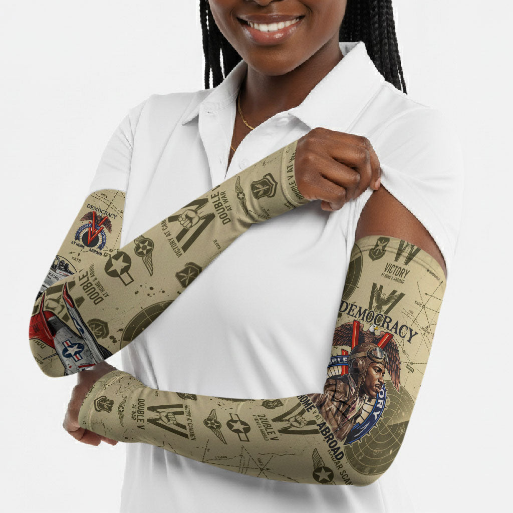 Double V Campaign Tuskegee Airmen Arm Sleeves Vintage Military Aviation P-51 Mustang World War II Art