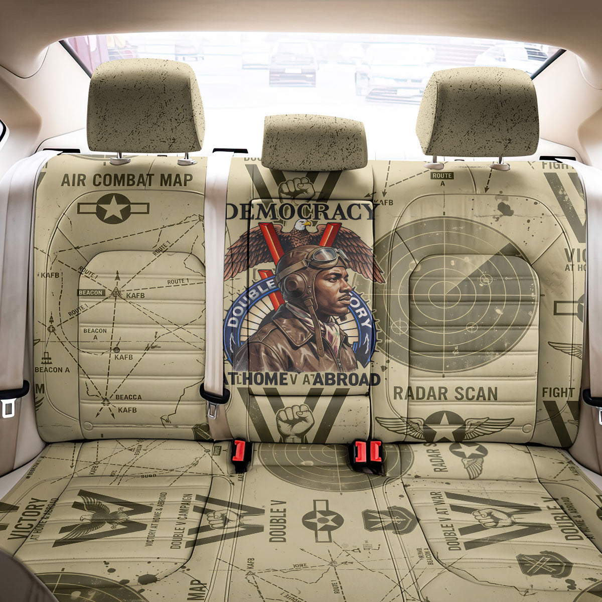 Double V Campaign Tuskegee Airmen Back Car Seat Cover Vintage Military Aviation P-51 Mustang World War II Art