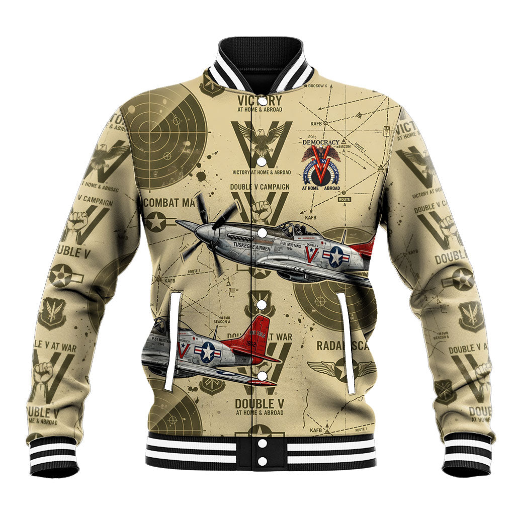 Double V Campaign Tuskegee Airmen Baseball Jacket Vintage Military Aviation P-51 Mustang World War II Art
