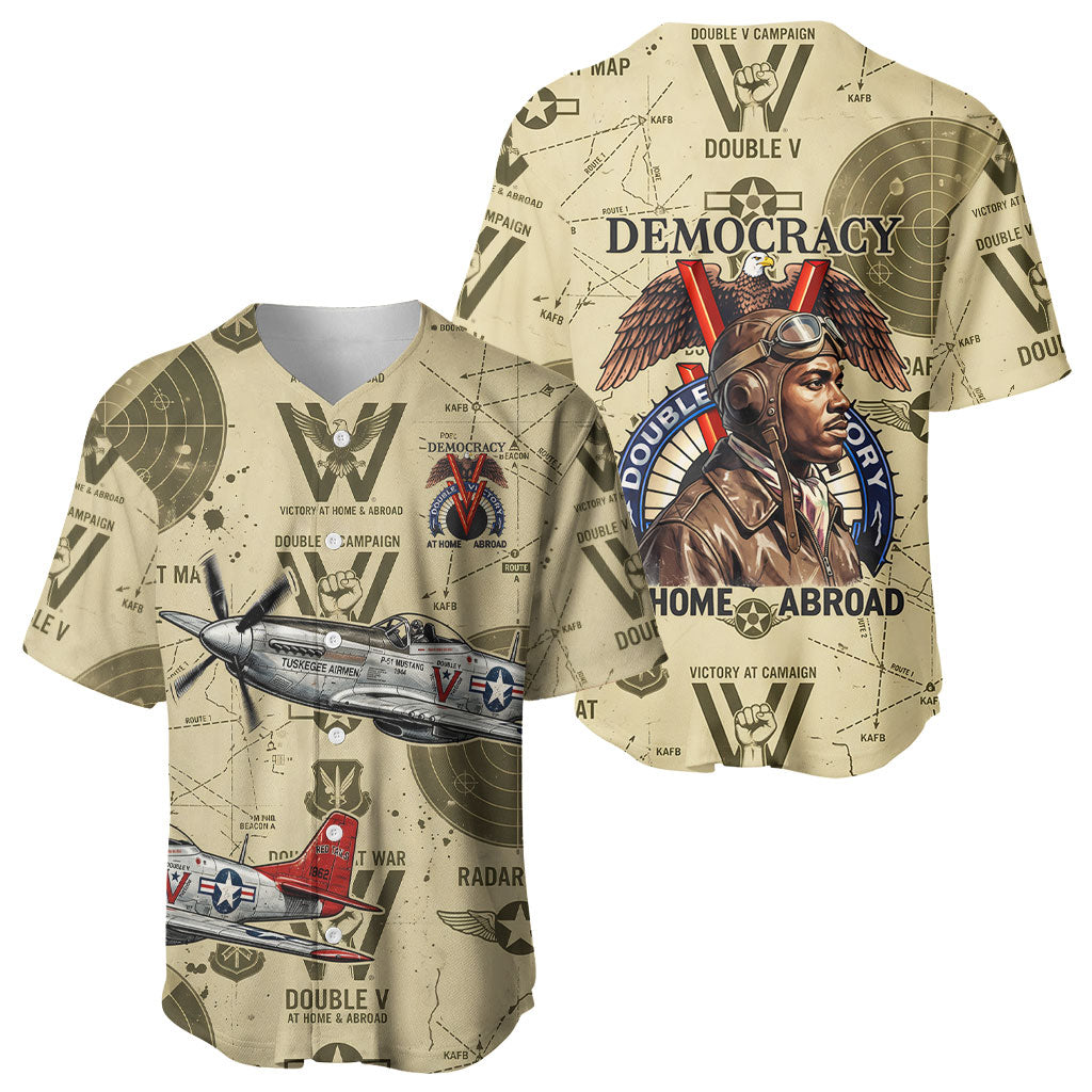 Double V Campaign Tuskegee Airmen Baseball Jersey Vintage Military Aviation P-51 Mustang World War II Art