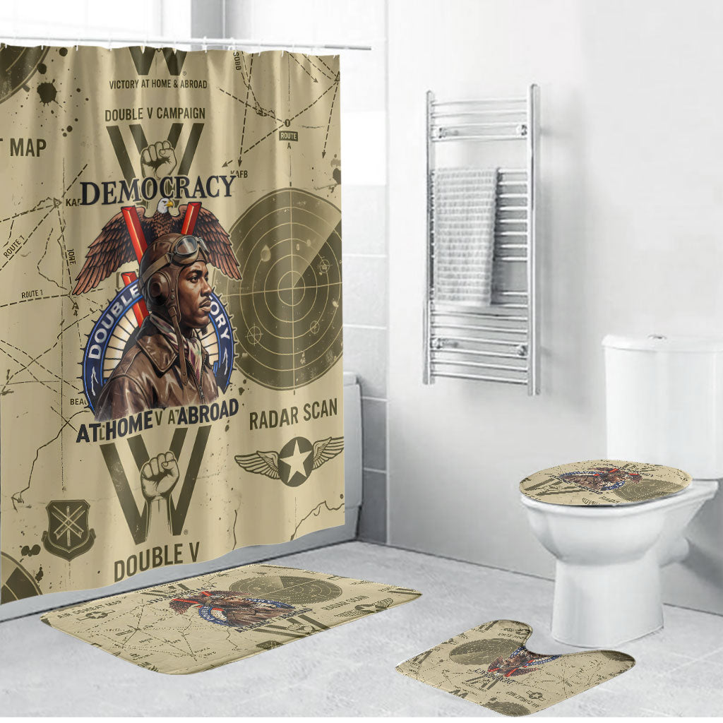 Double V Campaign Tuskegee Airmen Bathroom Set Vintage Military Aviation P-51 Mustang World War II Art