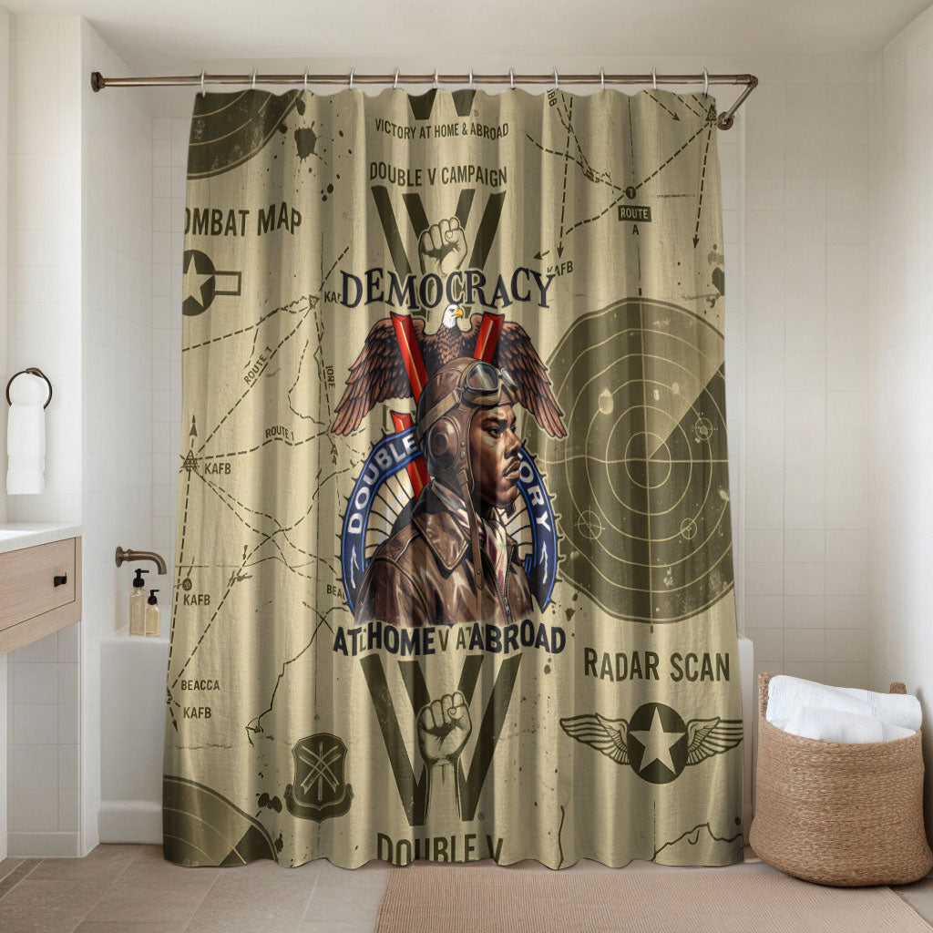 Double V Campaign Tuskegee Airmen Bathroom Set Vintage Military Aviation P-51 Mustang World War II Art