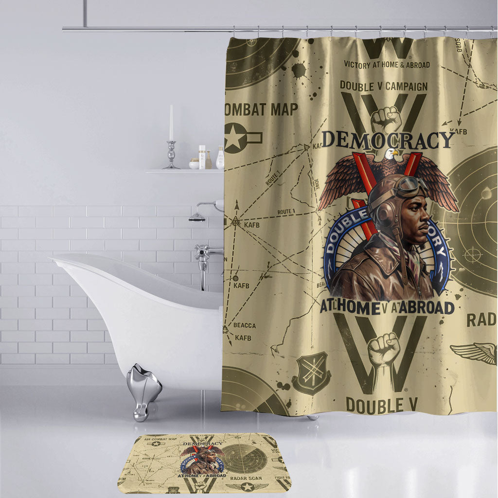Double V Campaign Tuskegee Airmen Bathroom Set Vintage Military Aviation P-51 Mustang World War II Art