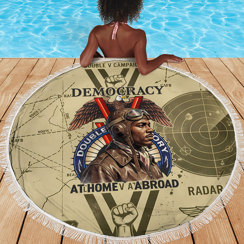 Double V Campaign Tuskegee Airmen Beach Blanket Vintage Military Aviation P-51 Mustang World War II Art