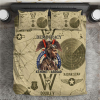 Double V Campaign Tuskegee Airmen Bedding Set Vintage Military Aviation P-51 Mustang World War II Art