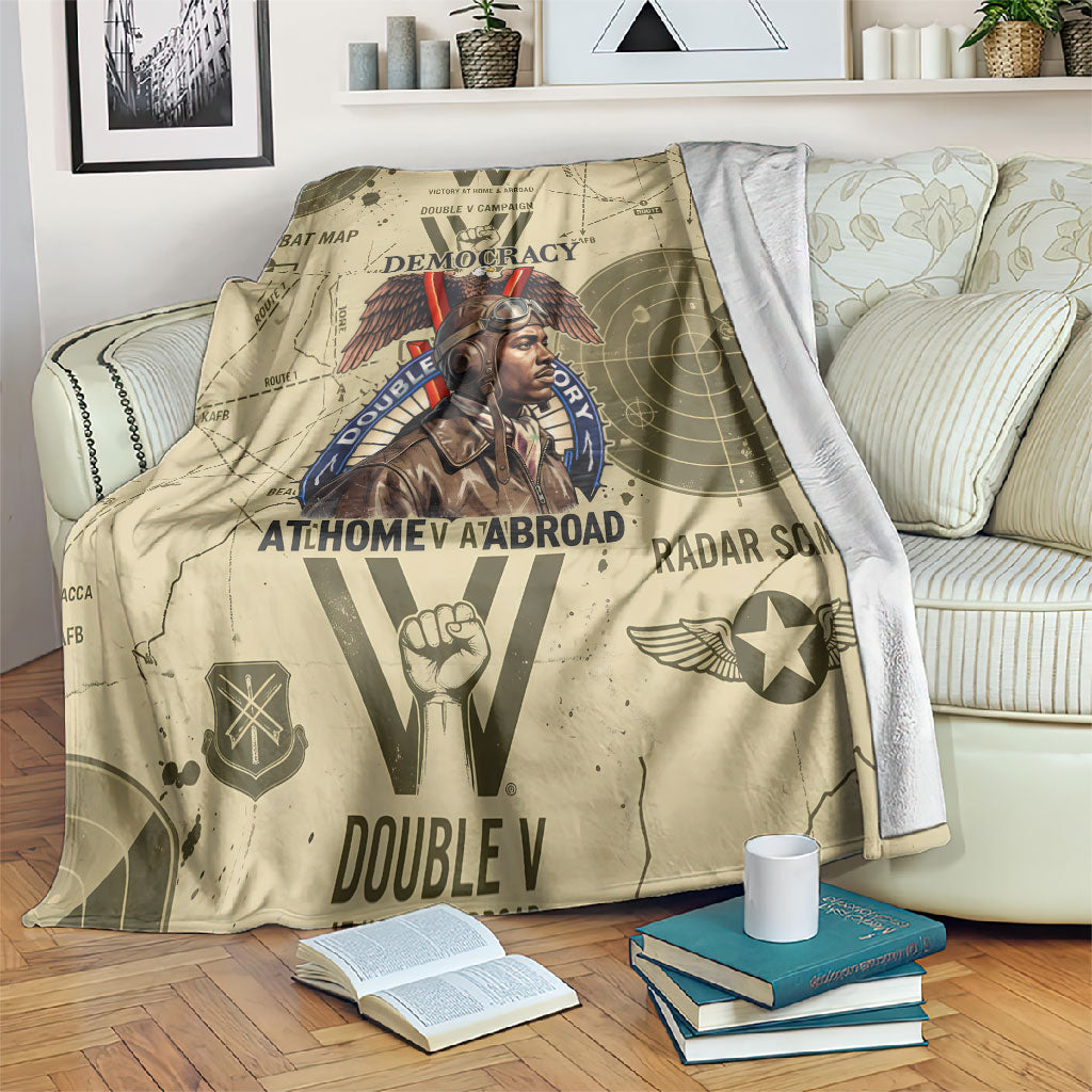 Double V Campaign Tuskegee Airmen Blanket Vintage Military Aviation P-51 Mustang World War II Art