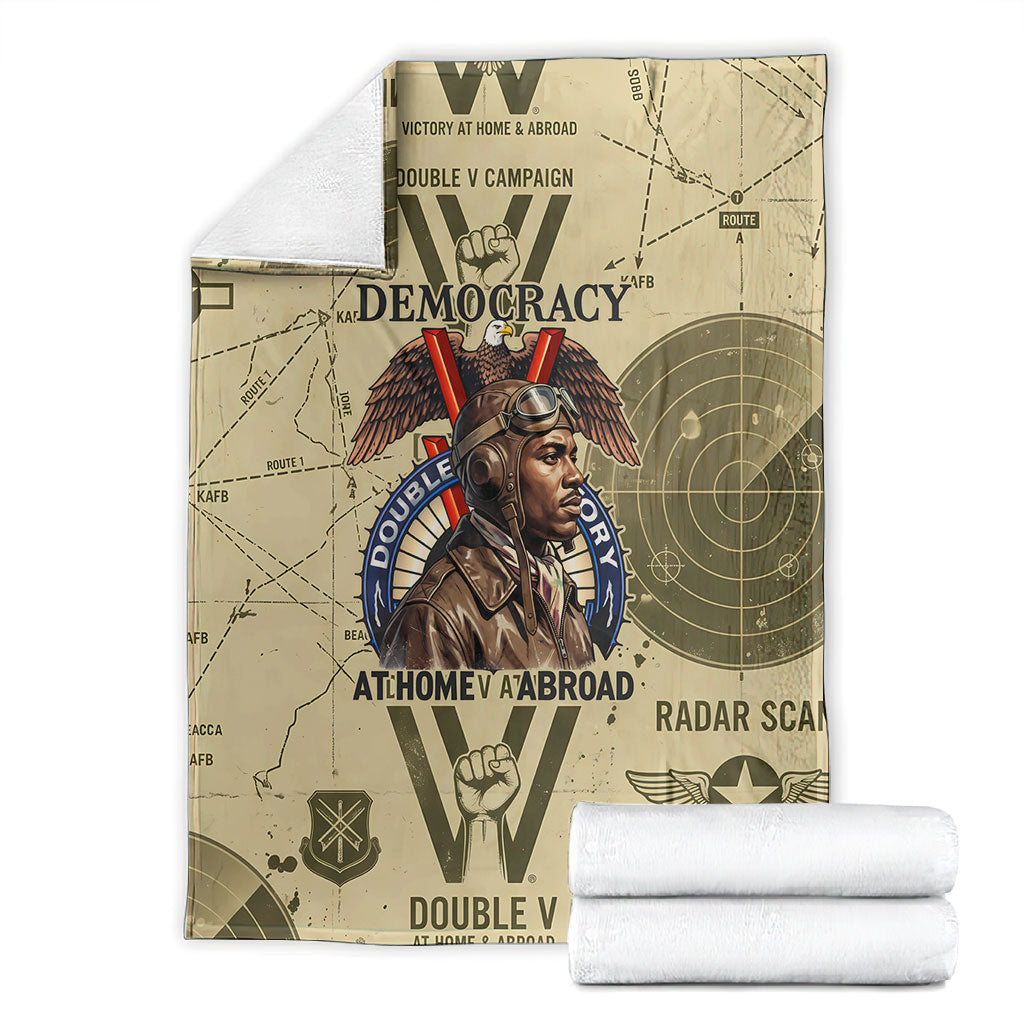 Double V Campaign Tuskegee Airmen Blanket Vintage Military Aviation P-51 Mustang World War II Art