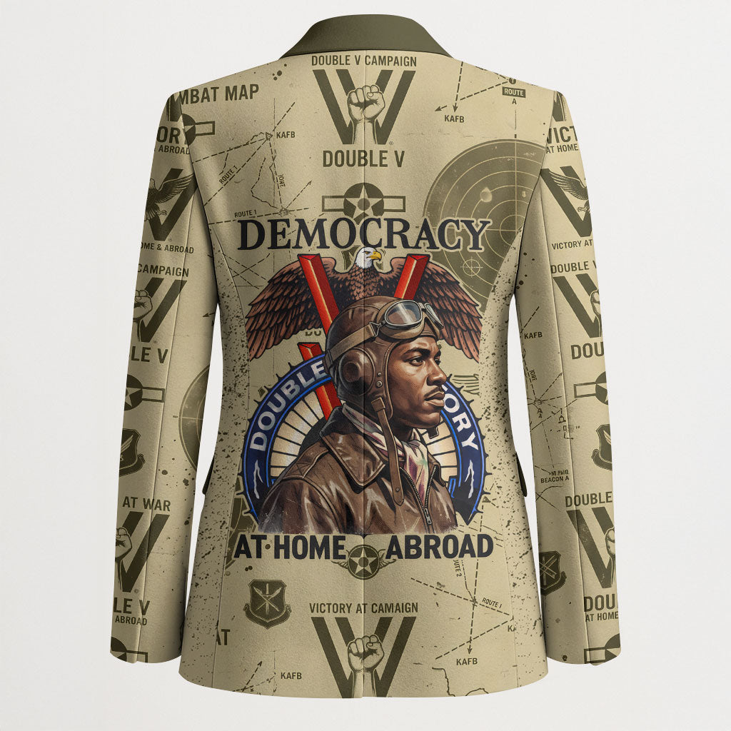 Double V Campaign Tuskegee Airmen Blazer Vintage Military Aviation P-51 Mustang World War II Art