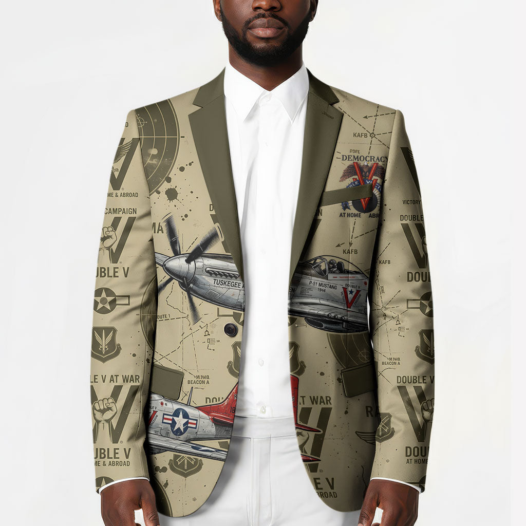 Double V Campaign Tuskegee Airmen Blazer Vintage Military Aviation P-51 Mustang World War II Art
