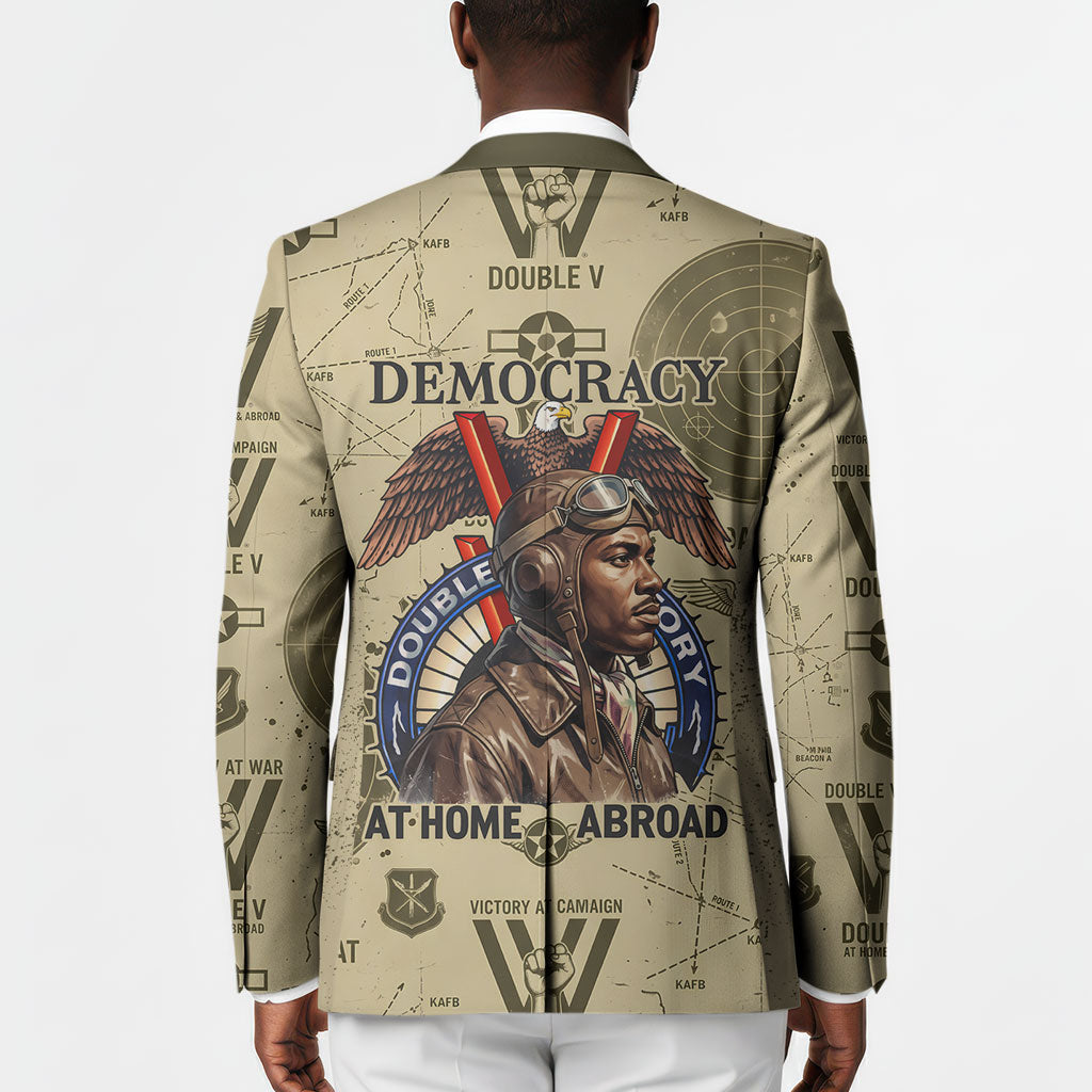 Double V Campaign Tuskegee Airmen Blazer Vintage Military Aviation P-51 Mustang World War II Art