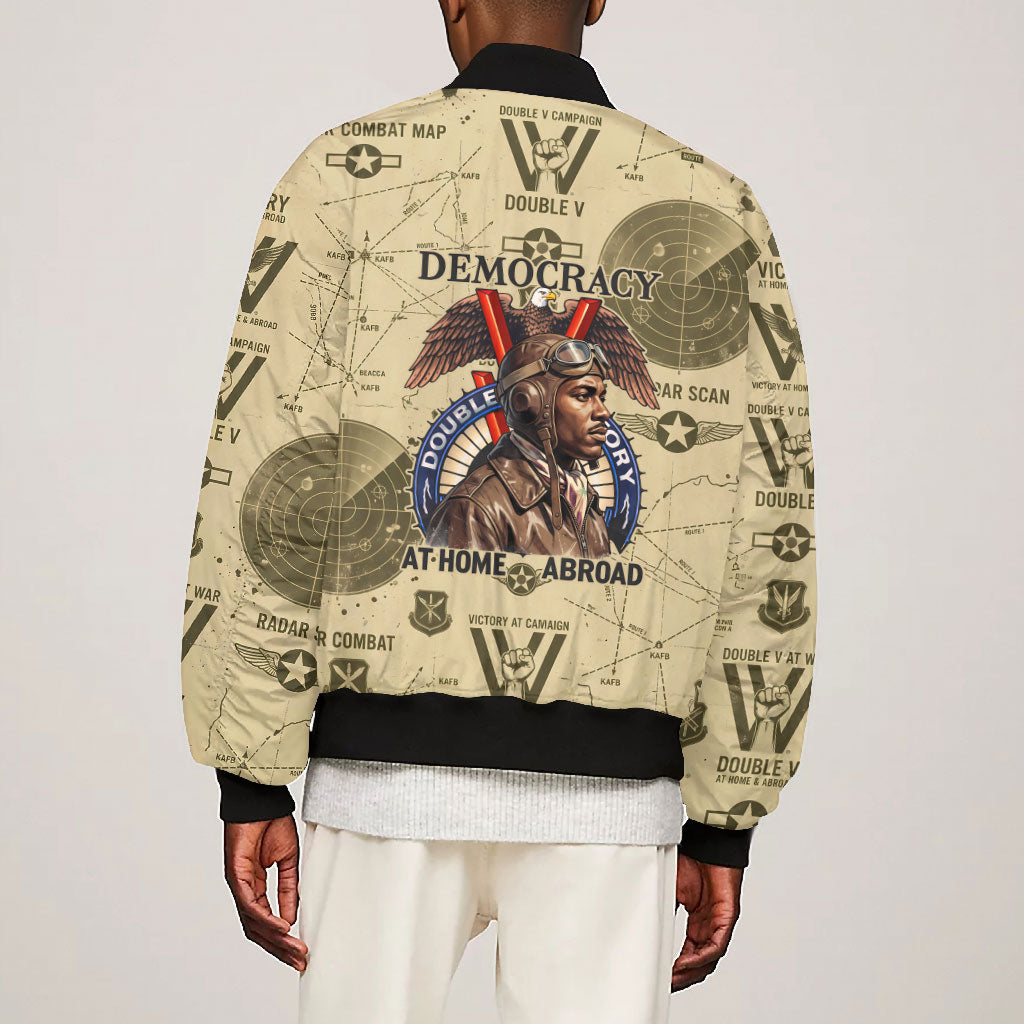 Double V Campaign Tuskegee Airmen Bomber Jacket Vintage Military Aviation P-51 Mustang World War II Art