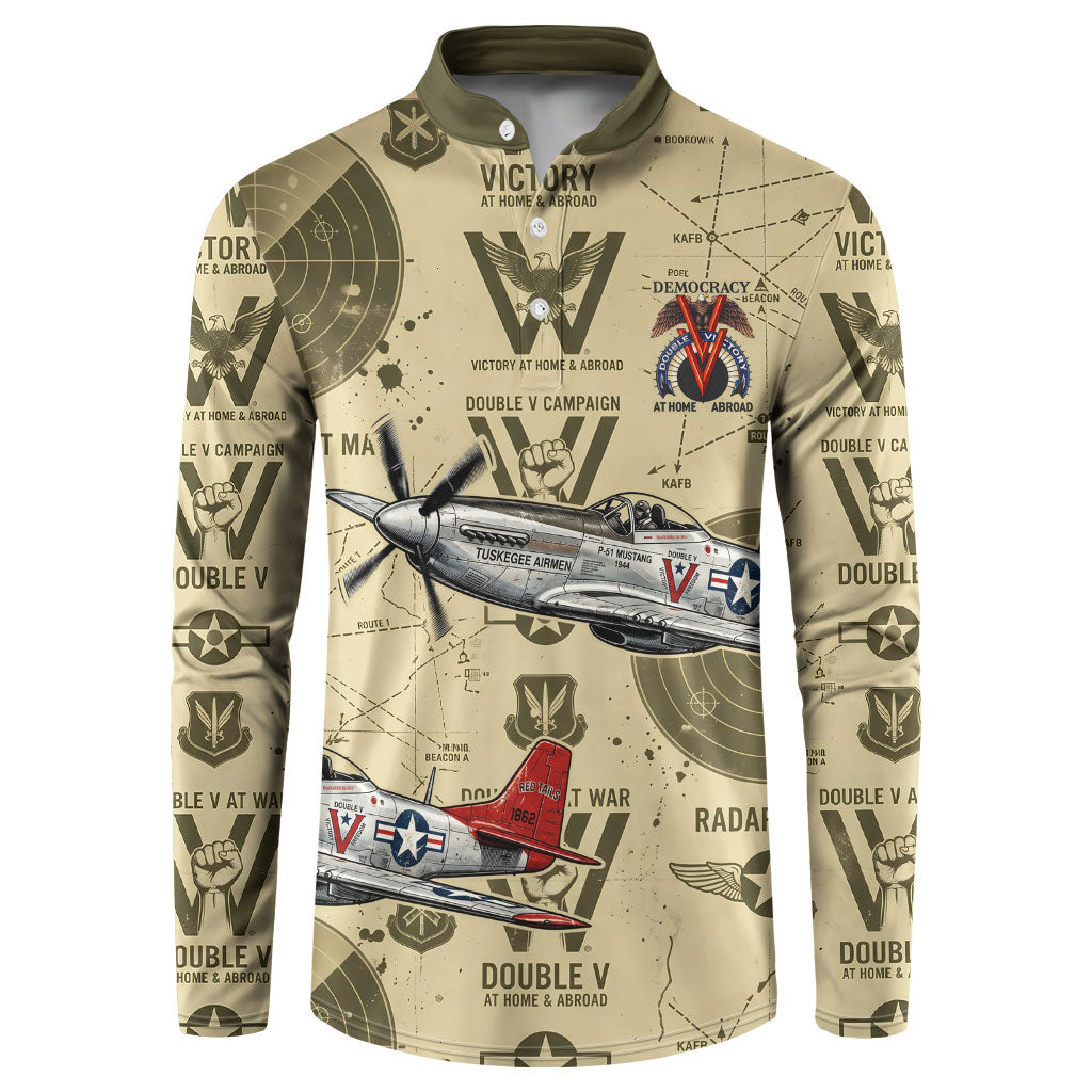 Double V Campaign Tuskegee Airmen Button Sweatshirt Vintage Military Aviation P-51 Mustang World War II Art