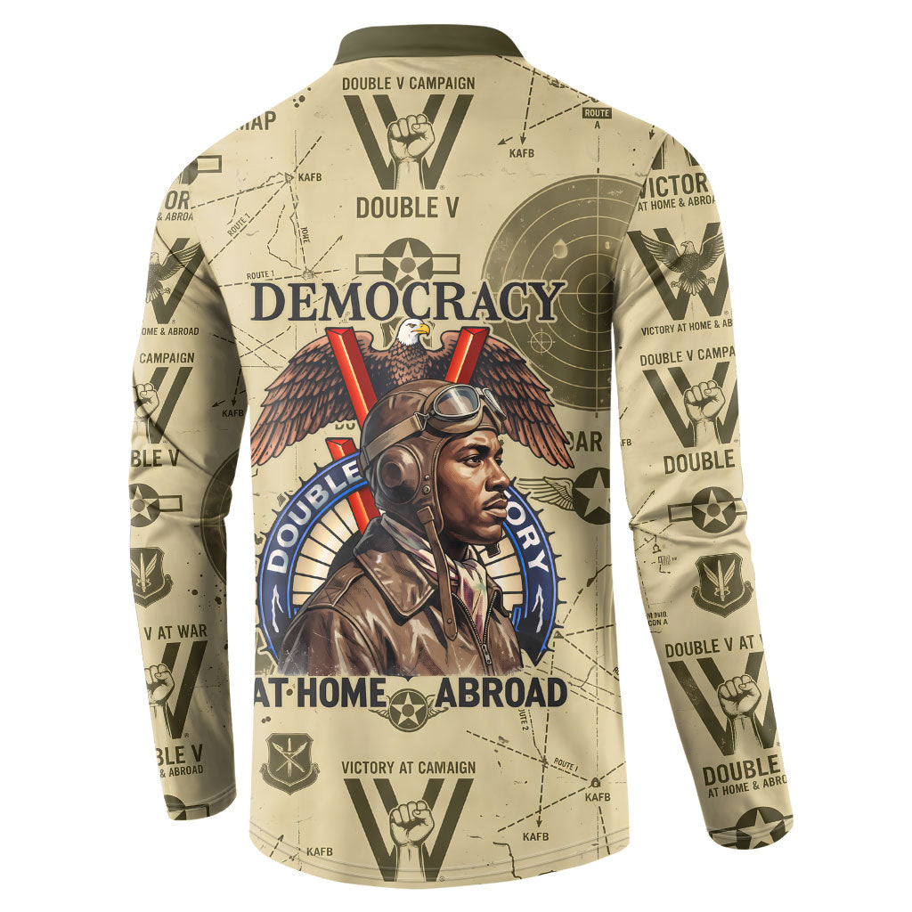 Double V Campaign Tuskegee Airmen Button Sweatshirt Vintage Military Aviation P-51 Mustang World War II Art