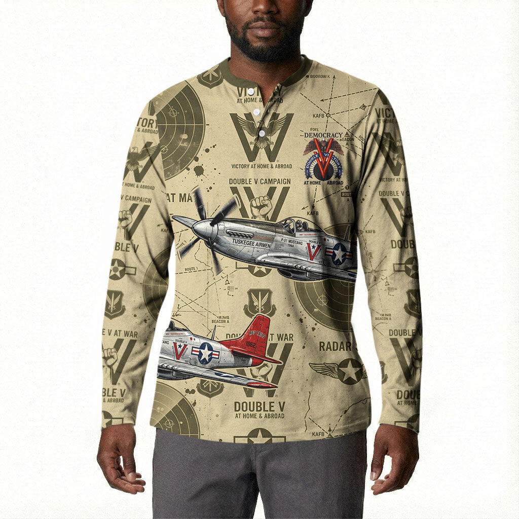 Double V Campaign Tuskegee Airmen Button Sweatshirt Vintage Military Aviation P-51 Mustang World War II Art