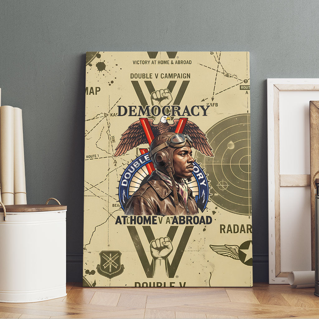 Double V Campaign Tuskegee Airmen Canvas Wall Art Vintage Military Aviation P-51 Mustang World War II Art
