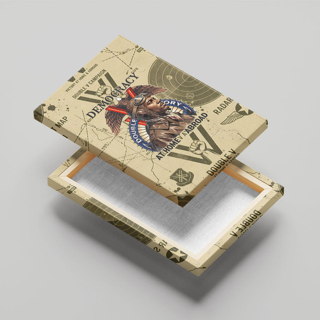 Double V Campaign Tuskegee Airmen Canvas Wall Art Vintage Military Aviation P-51 Mustang World War II Art