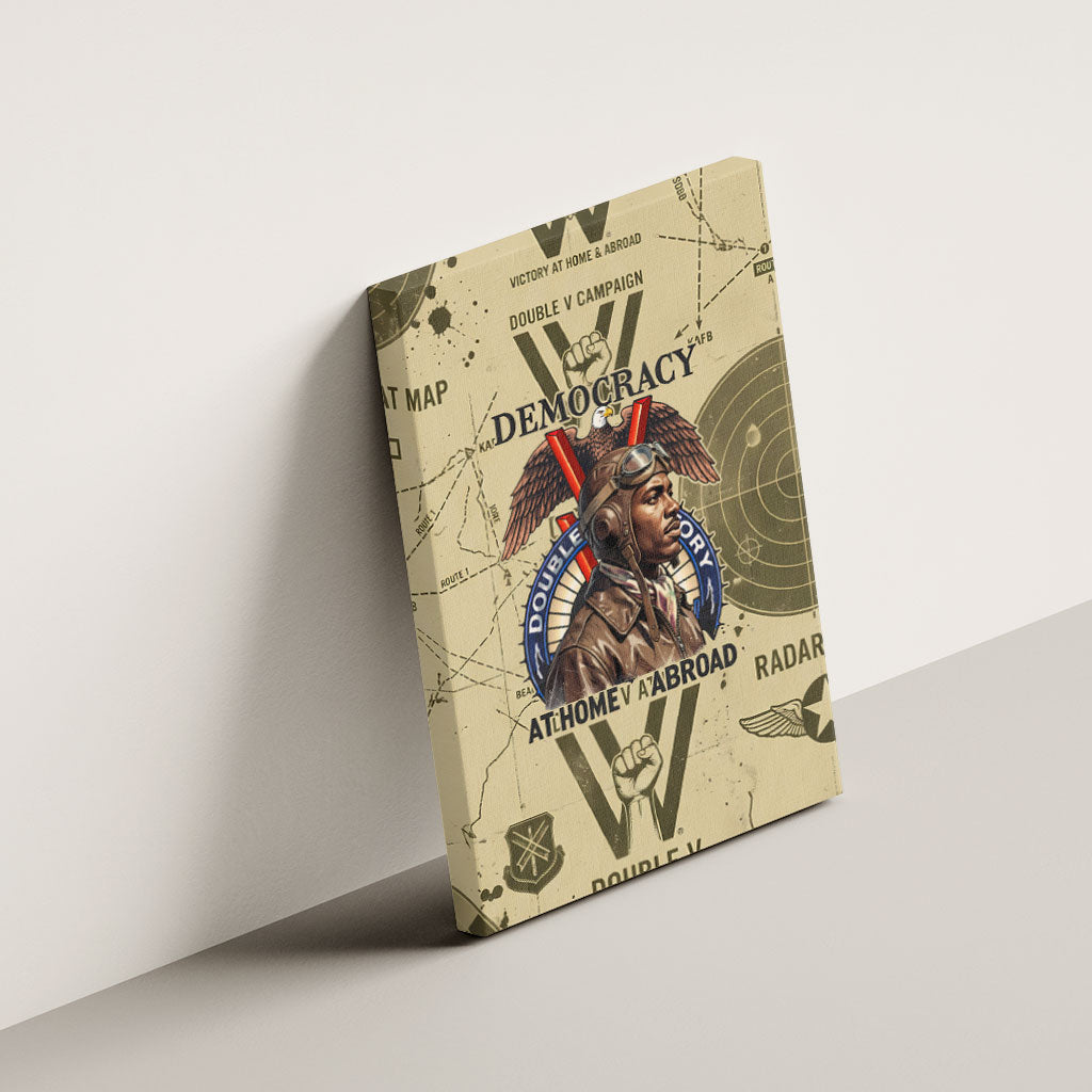 Double V Campaign Tuskegee Airmen Canvas Wall Art Vintage Military Aviation P-51 Mustang World War II Art