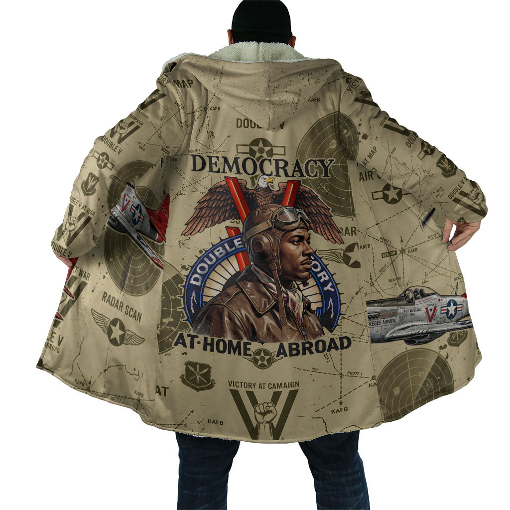 Double V Campaign Tuskegee Airmen Cloak Vintage Military Aviation P-51 Mustang World War II Art