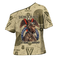 Double V Campaign Tuskegee Airmen Cross Shoulder Shirt Vintage Military Aviation P-51 Mustang World War II Art