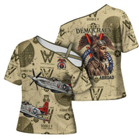 Double V Campaign Tuskegee Airmen Cross Shoulder Shirt Vintage Military Aviation P-51 Mustang World War II Art