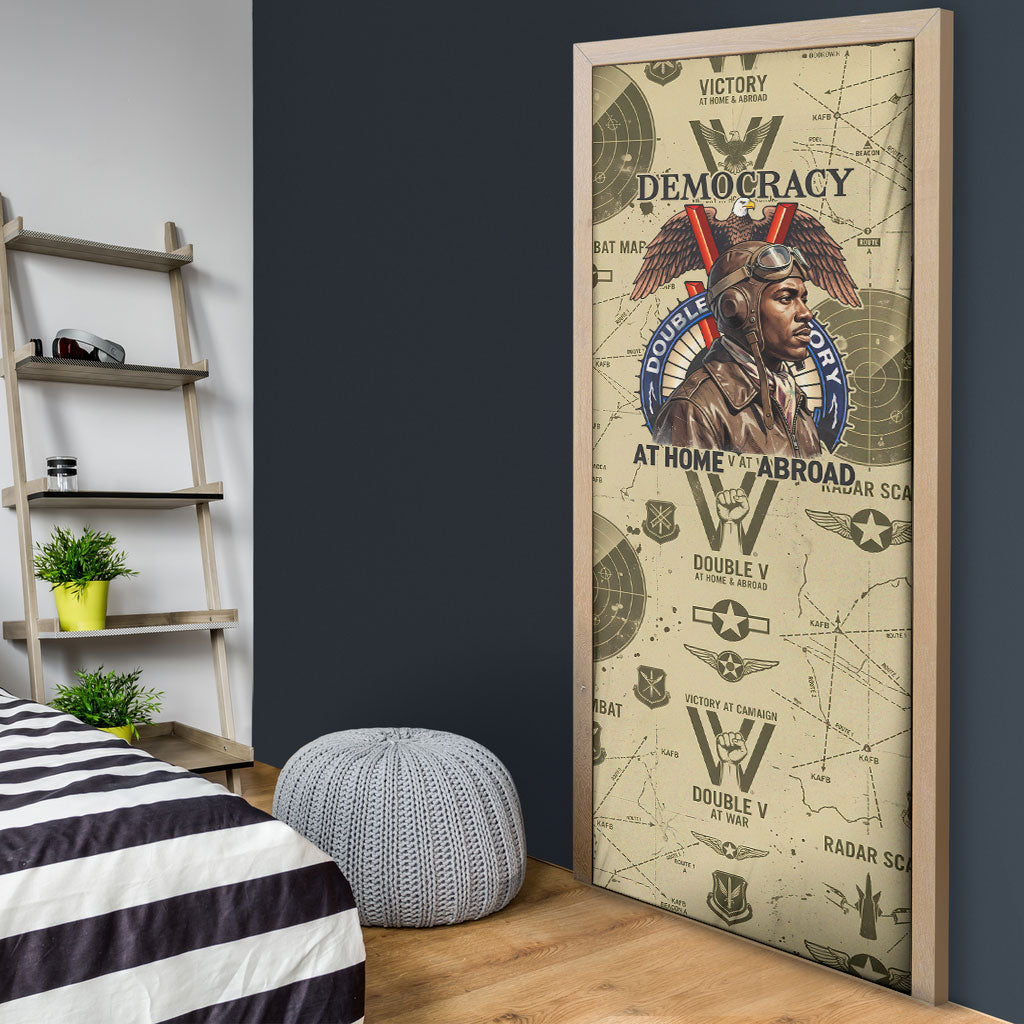 Double V Campaign Tuskegee Airmen Door Cover Vintage Military Aviation P-51 Mustang World War II Art