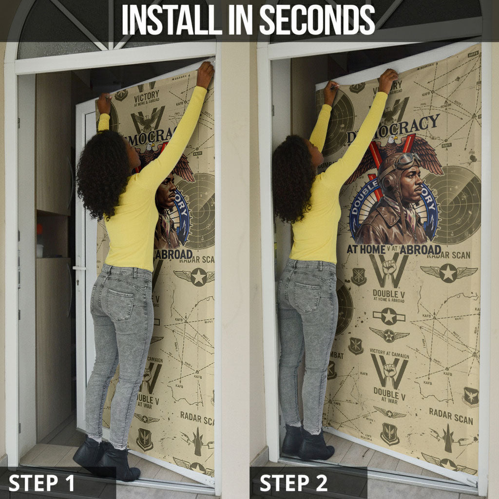 Double V Campaign Tuskegee Airmen Door Cover Vintage Military Aviation P-51 Mustang World War II Art