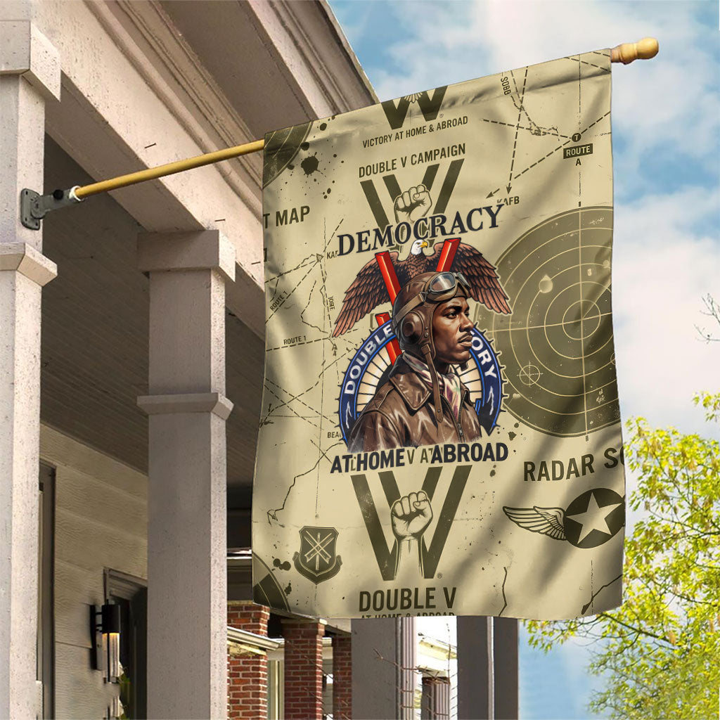 Double V Campaign Tuskegee Airmen Garden Flag Vintage Military Aviation P-51 Mustang World War II Art