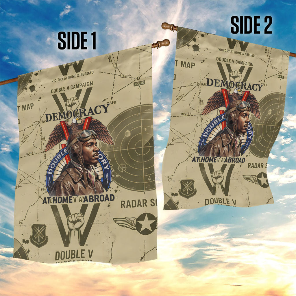 Double V Campaign Tuskegee Airmen Garden Flag Vintage Military Aviation P-51 Mustang World War II Art