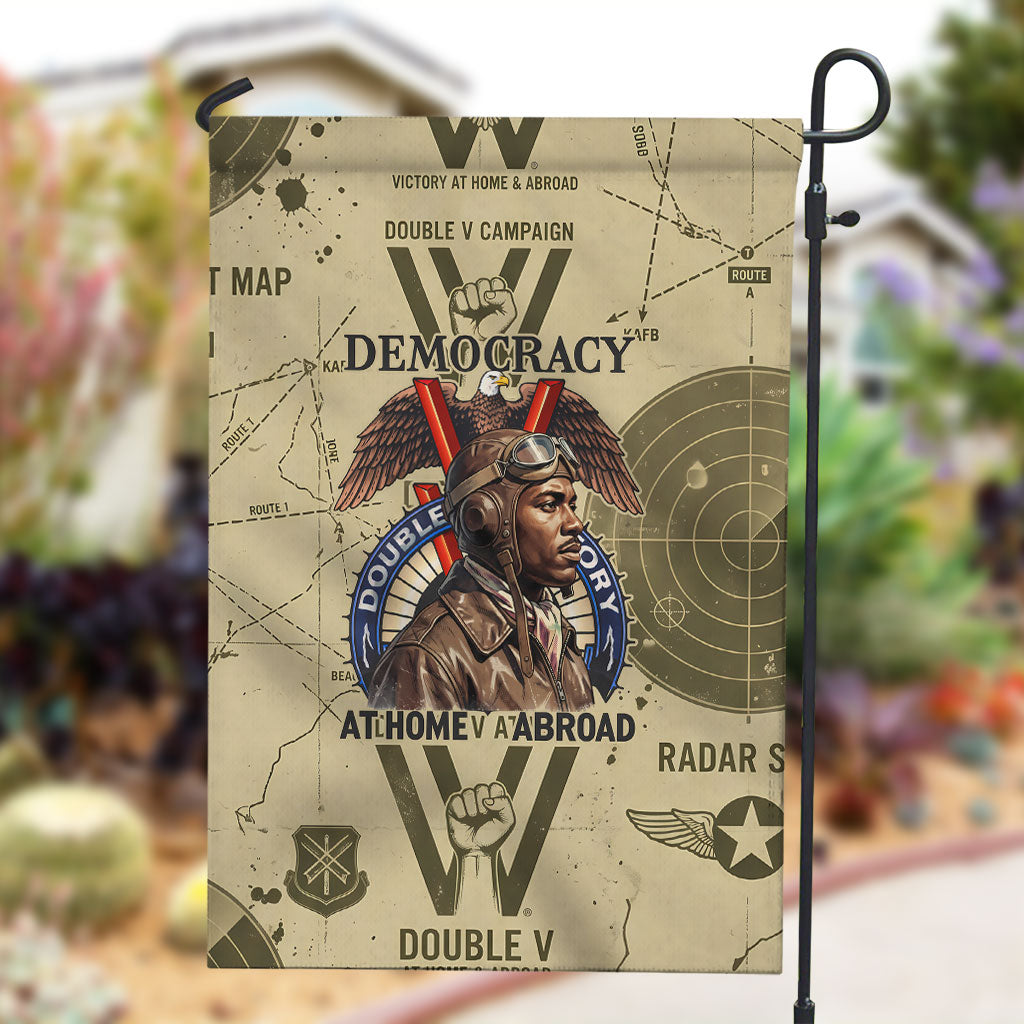 Double V Campaign Tuskegee Airmen Garden Flag Vintage Military Aviation P-51 Mustang World War II Art