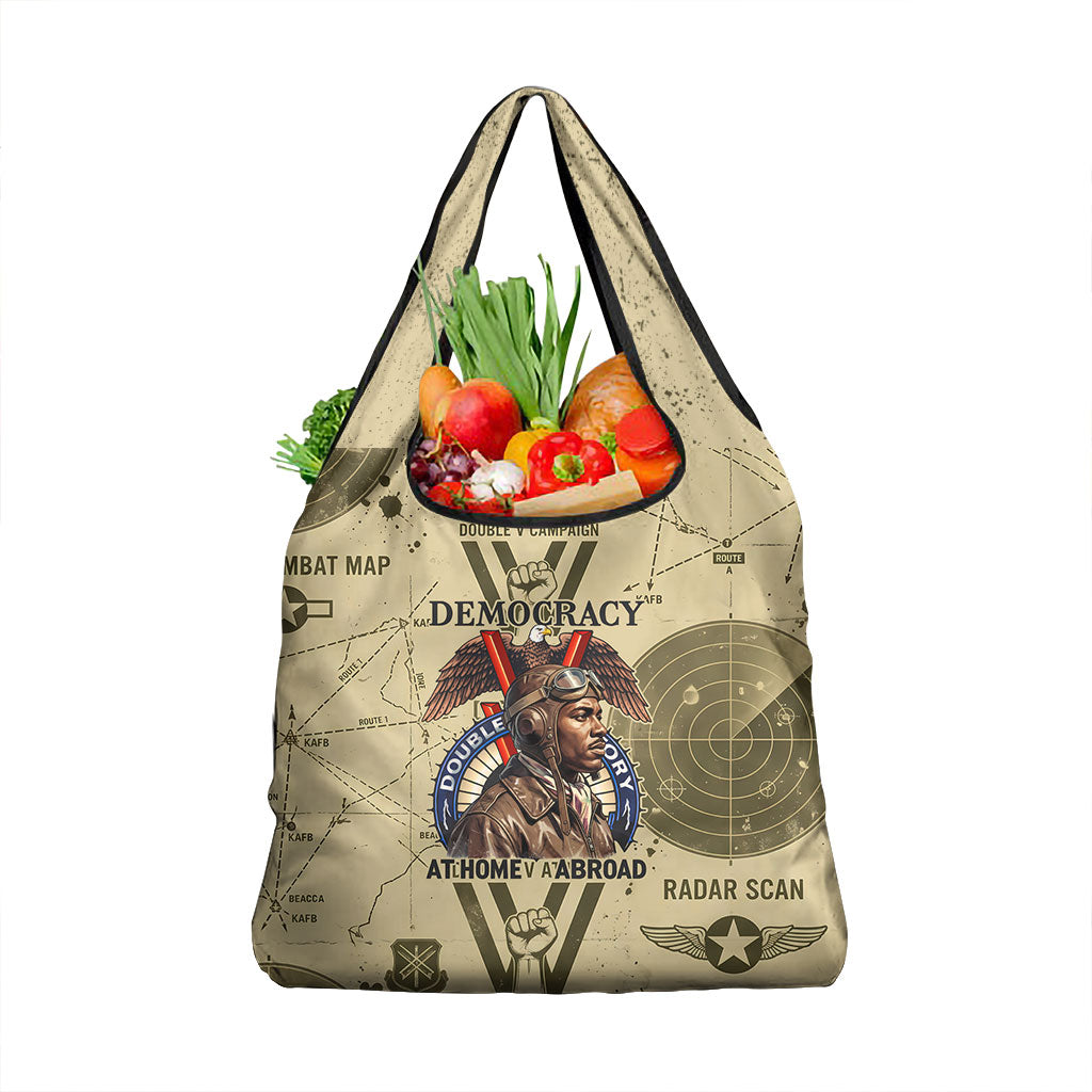 Double V Campaign Tuskegee Airmen Grocery Bag Vintage Military Aviation P-51 Mustang World War II Art