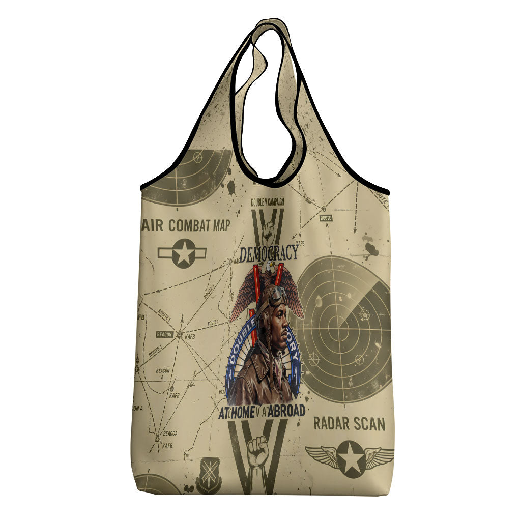 Double V Campaign Tuskegee Airmen Grocery Bag Vintage Military Aviation P-51 Mustang World War II Art