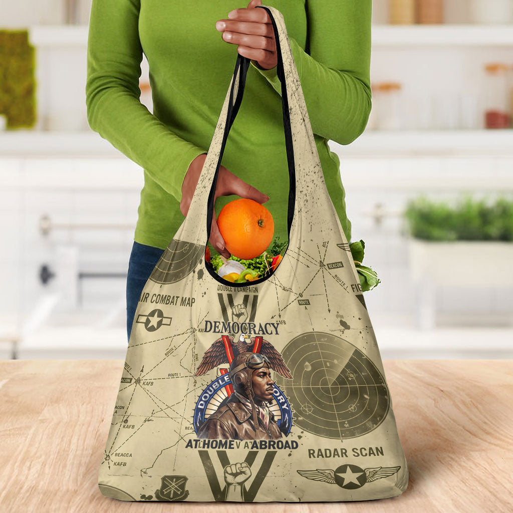 Double V Campaign Tuskegee Airmen Grocery Bag Vintage Military Aviation P-51 Mustang World War II Art