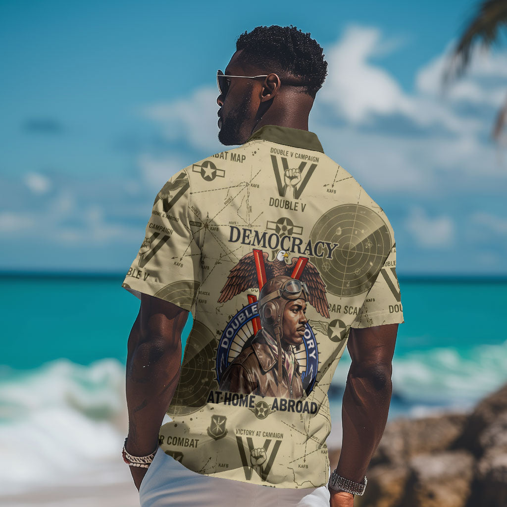 Double V Campaign Tuskegee Airmen Hawaiian Shirt Vintage Military Aviation P-51 Mustang World War II Art