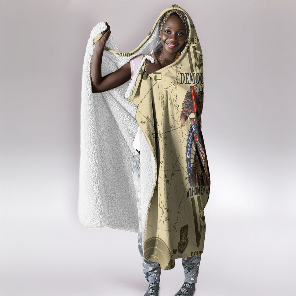 Double V Campaign Tuskegee Airmen Hooded Blanket Vintage Military Aviation P-51 Mustang World War II Art