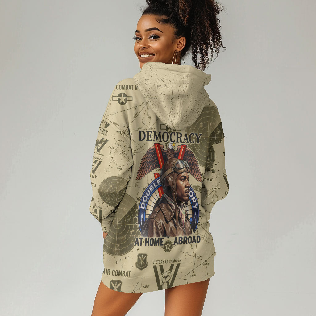Double V Campaign Tuskegee Airmen Hoodie Dress Vintage Military Aviation P-51 Mustang World War II Art