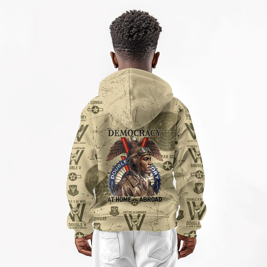 Double V Campaign Tuskegee Airmen Kid Hoodie Vintage Military Aviation P-51 Mustang World War II Art