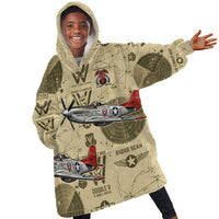 Double V Campaign Tuskegee Airmen Kid Wearable Blanket Hoodie Vintage Military Aviation P-51 Mustang World War II Art
