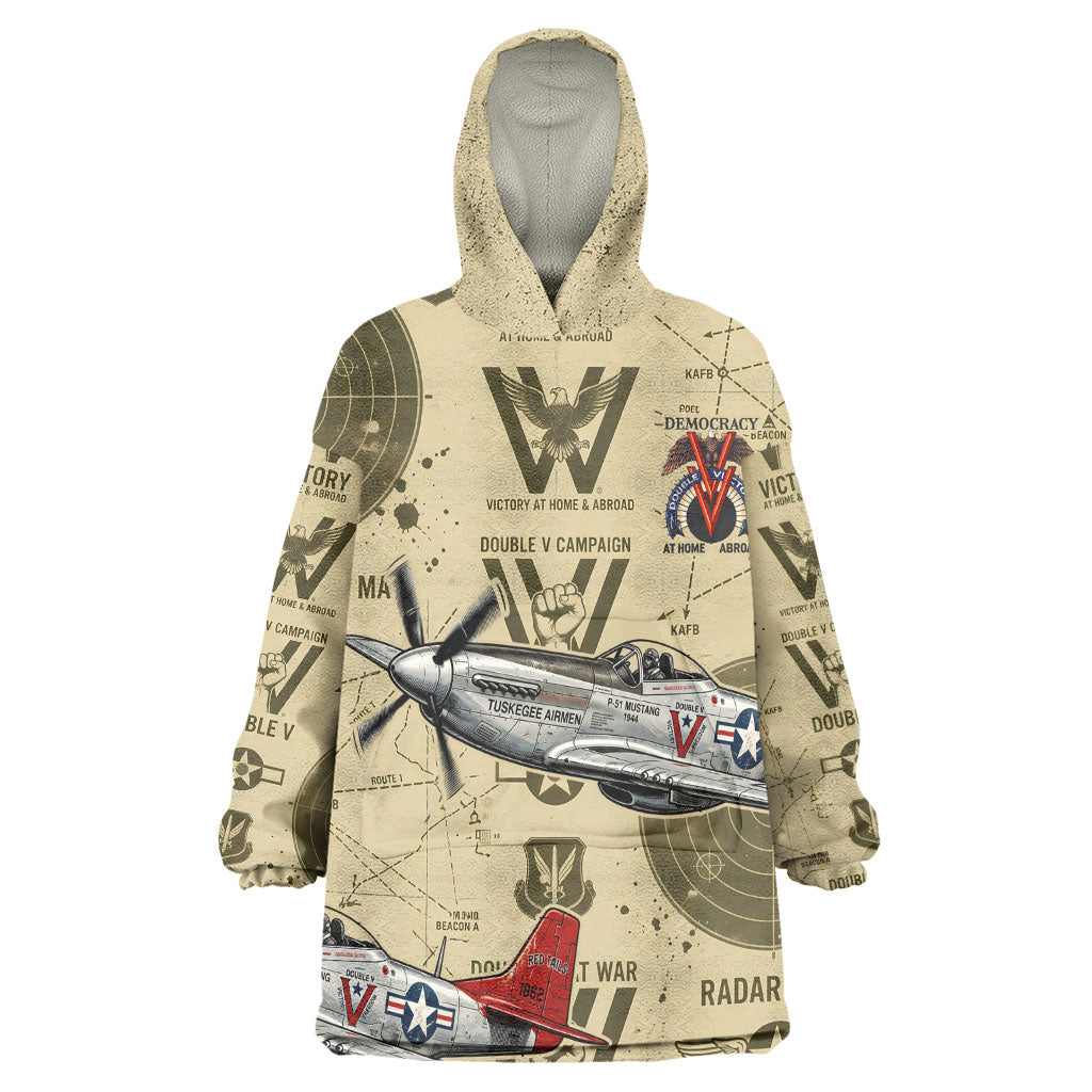 Double V Campaign Tuskegee Airmen Kid Wearable Blanket Hoodie Vintage Military Aviation P-51 Mustang World War II Art