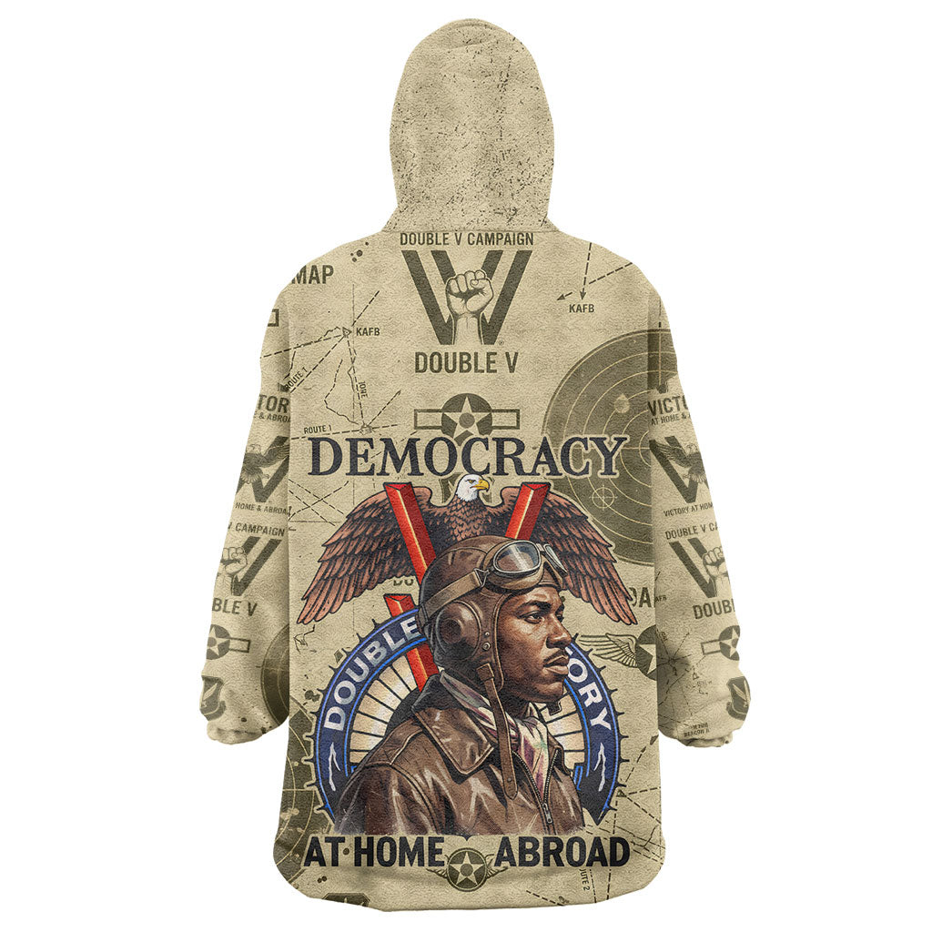 Double V Campaign Tuskegee Airmen Kid Wearable Blanket Hoodie Vintage Military Aviation P-51 Mustang World War II Art