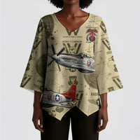 Double V Campaign Tuskegee Airmen Kimono Sleeve Blouse Vintage Military Aviation P-51 Mustang World War II Art