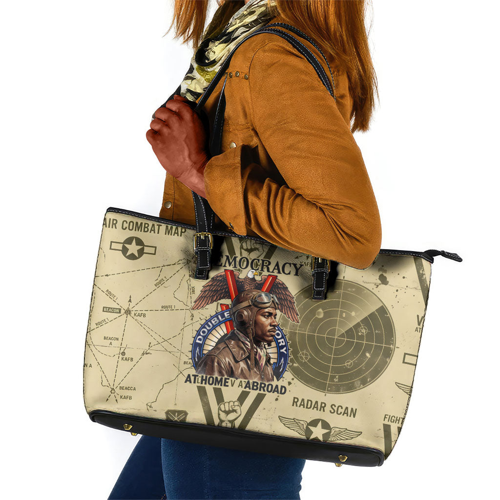 Double V Campaign Tuskegee Airmen Leather Tote Bag Vintage Military Aviation P-51 Mustang World War II Art