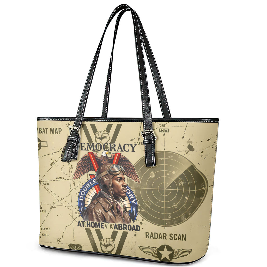 Double V Campaign Tuskegee Airmen Leather Tote Bag Vintage Military Aviation P-51 Mustang World War II Art