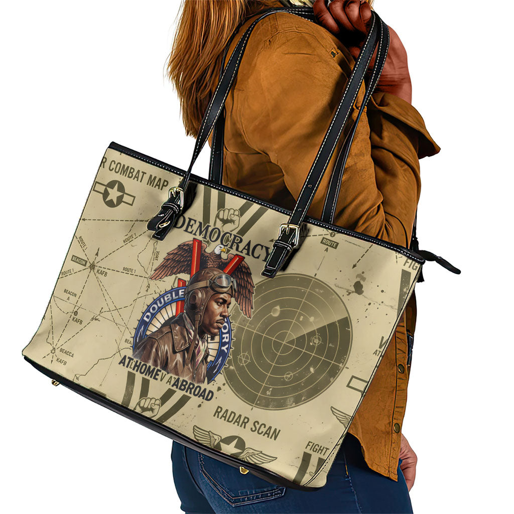 Double V Campaign Tuskegee Airmen Leather Tote Bag Vintage Military Aviation P-51 Mustang World War II Art