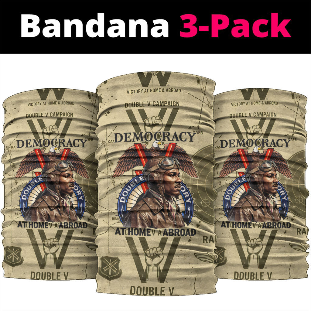 Double V Campaign Tuskegee Airmen Neck Gaiter Vintage Military Aviation P-51 Mustang World War II Art