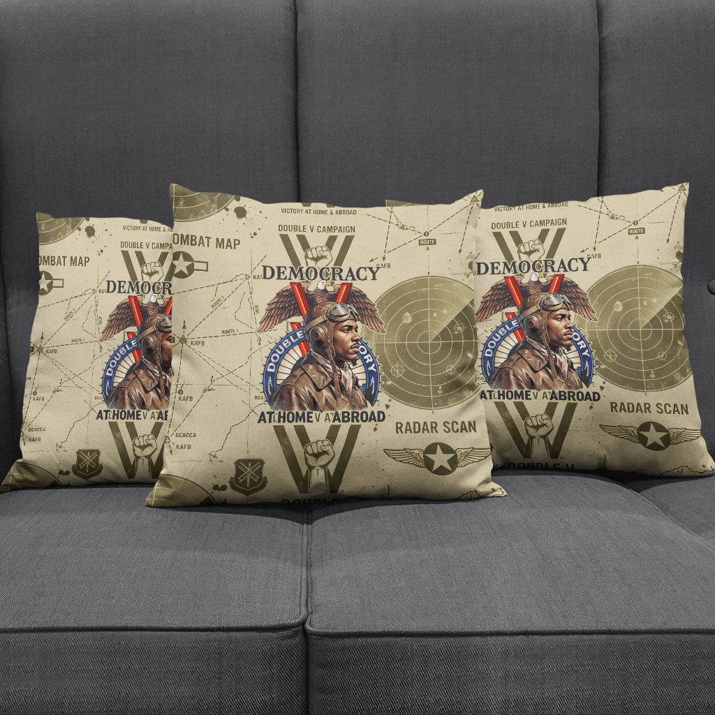 Double V Campaign Tuskegee Airmen Pillow Cover Vintage Military Aviation P-51 Mustang World War II Art