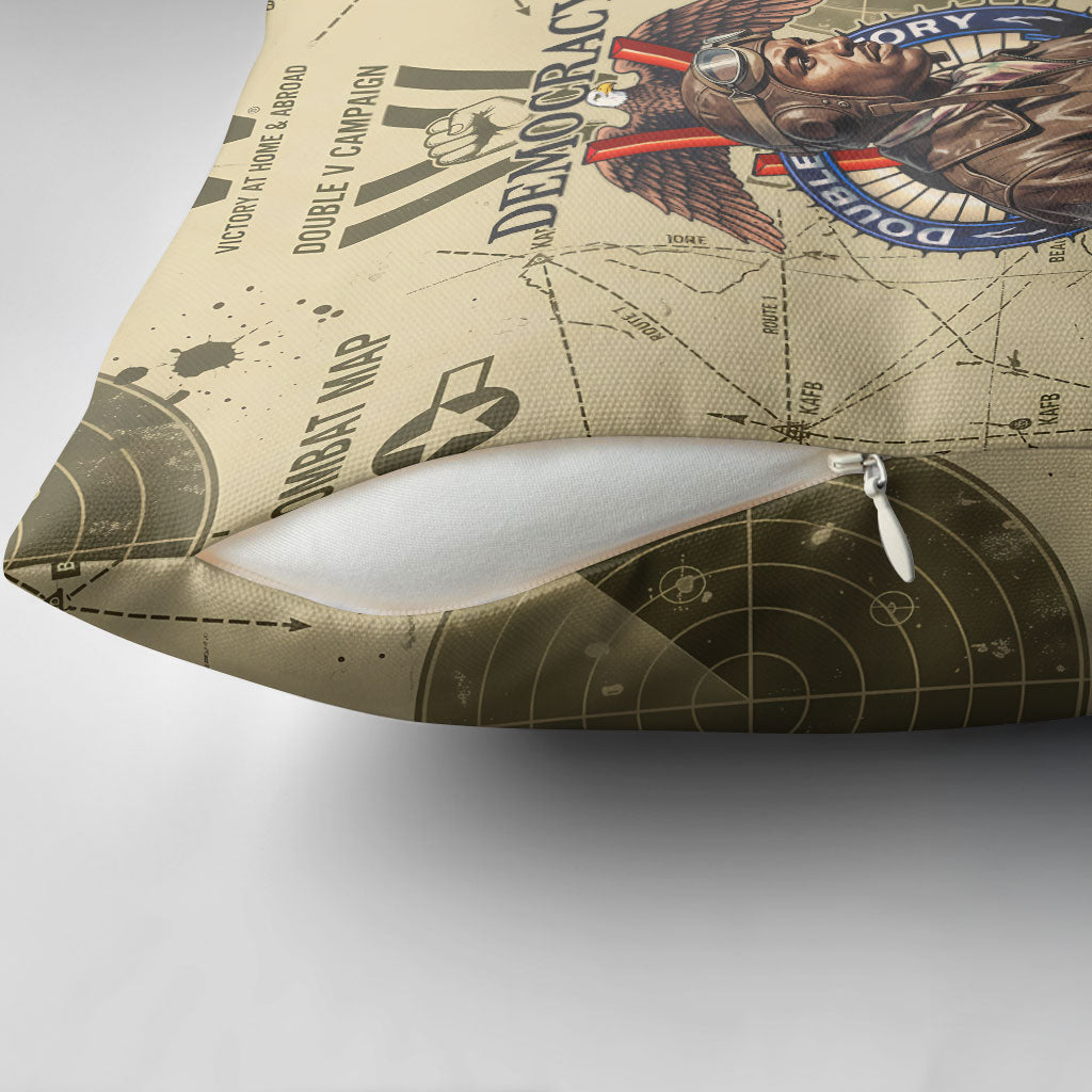 Double V Campaign Tuskegee Airmen Pillow Cover Vintage Military Aviation P-51 Mustang World War II Art