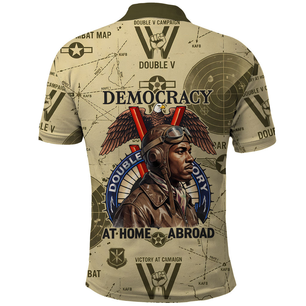 Double V Campaign Tuskegee Airmen Polo Shirt Vintage Military Aviation P-51 Mustang World War II Art